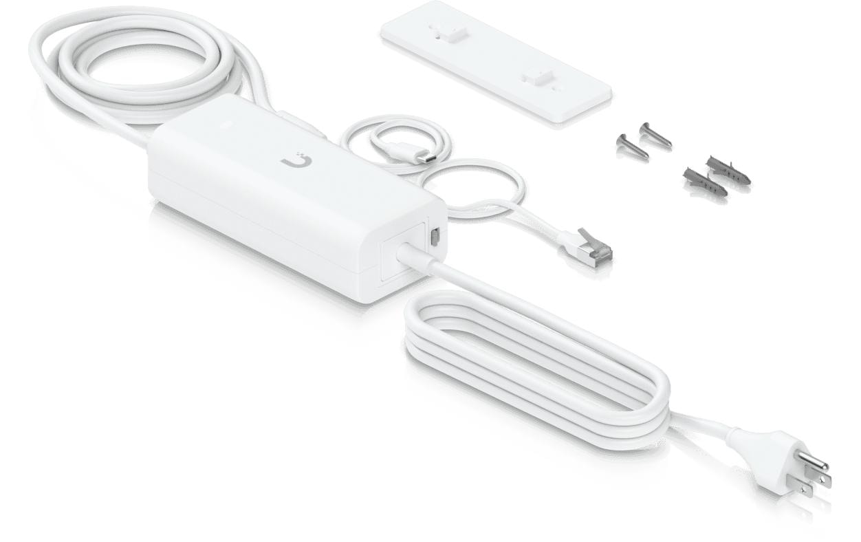 Netzteil 30W PoE+ IntegriertEin AC-Adapter mit integriertem PoE, der es dem UniFi Cloud Gateway-Gerät ermöglicht, PoE-Ausgang an einem einzigen Port zu unterstützen