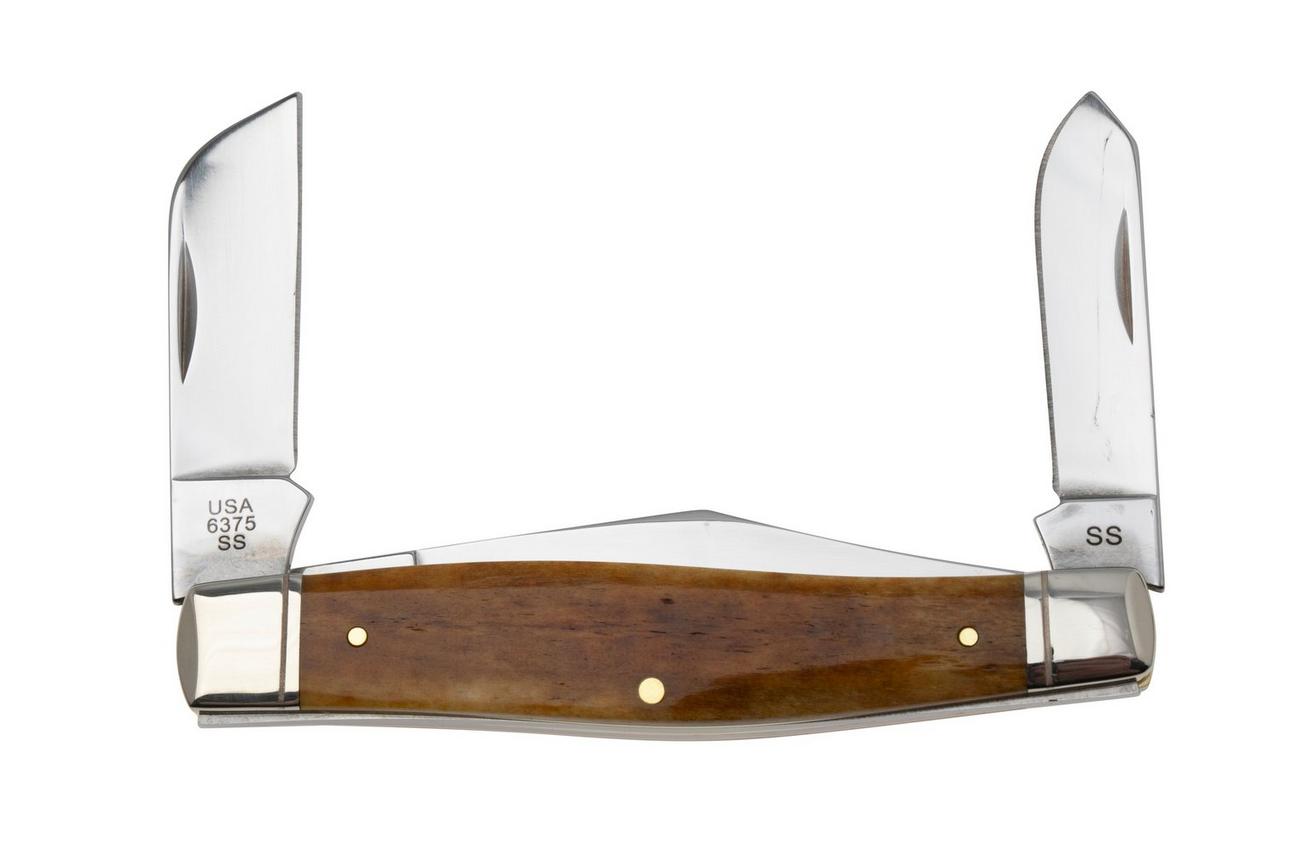 Case Large Stockman 58204 Smooth Antique Bone, Fluted Bolsters 6375 SS zakmes