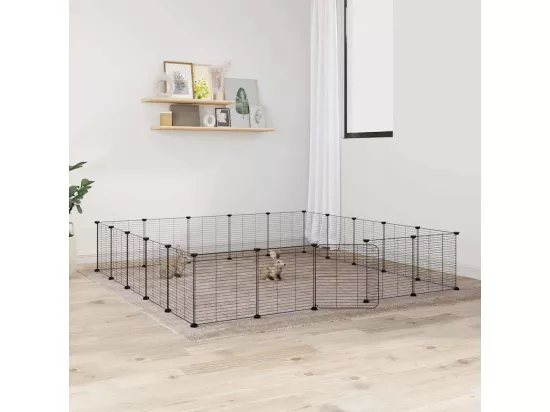 Cage animaux de compagnie à 20 panneaux et porte Noir 35x35 cm