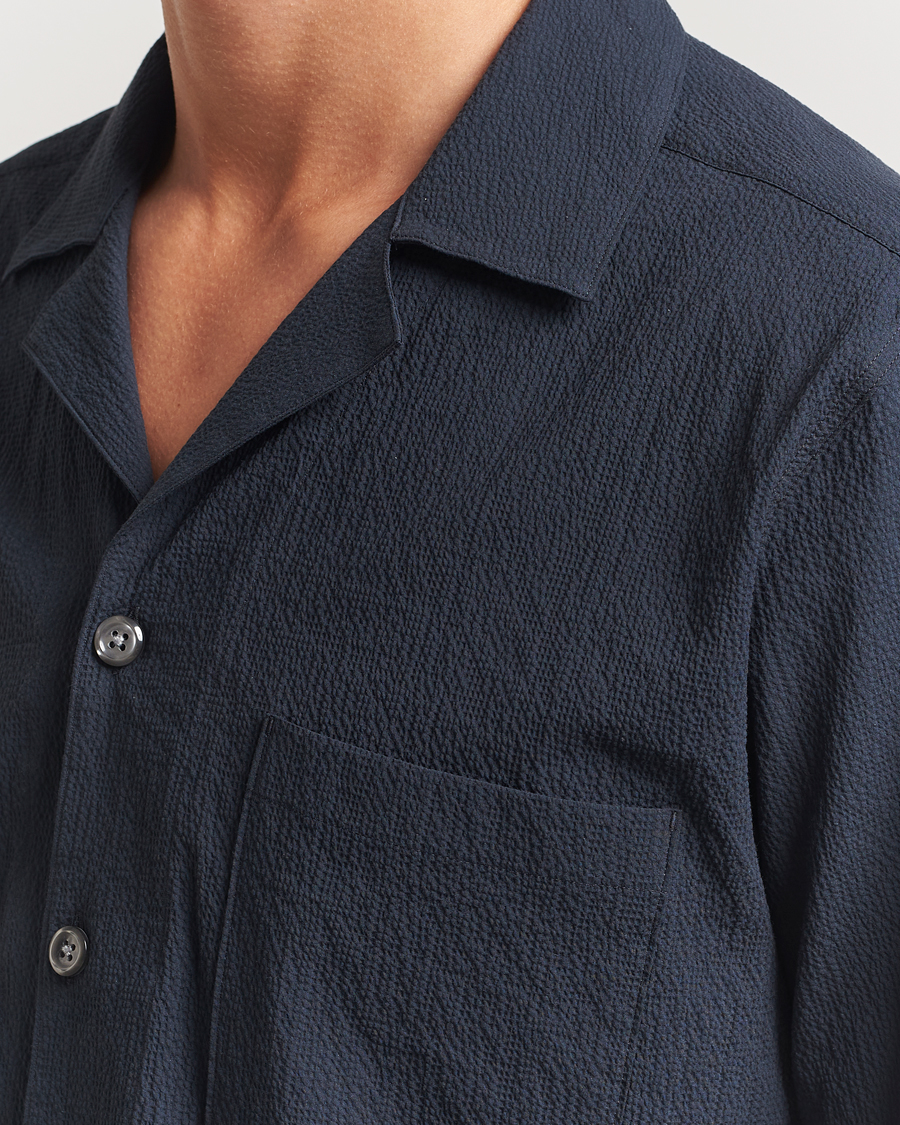 Oscar Jacobson Reg Fit Cuba Seersucker Shirt Navy