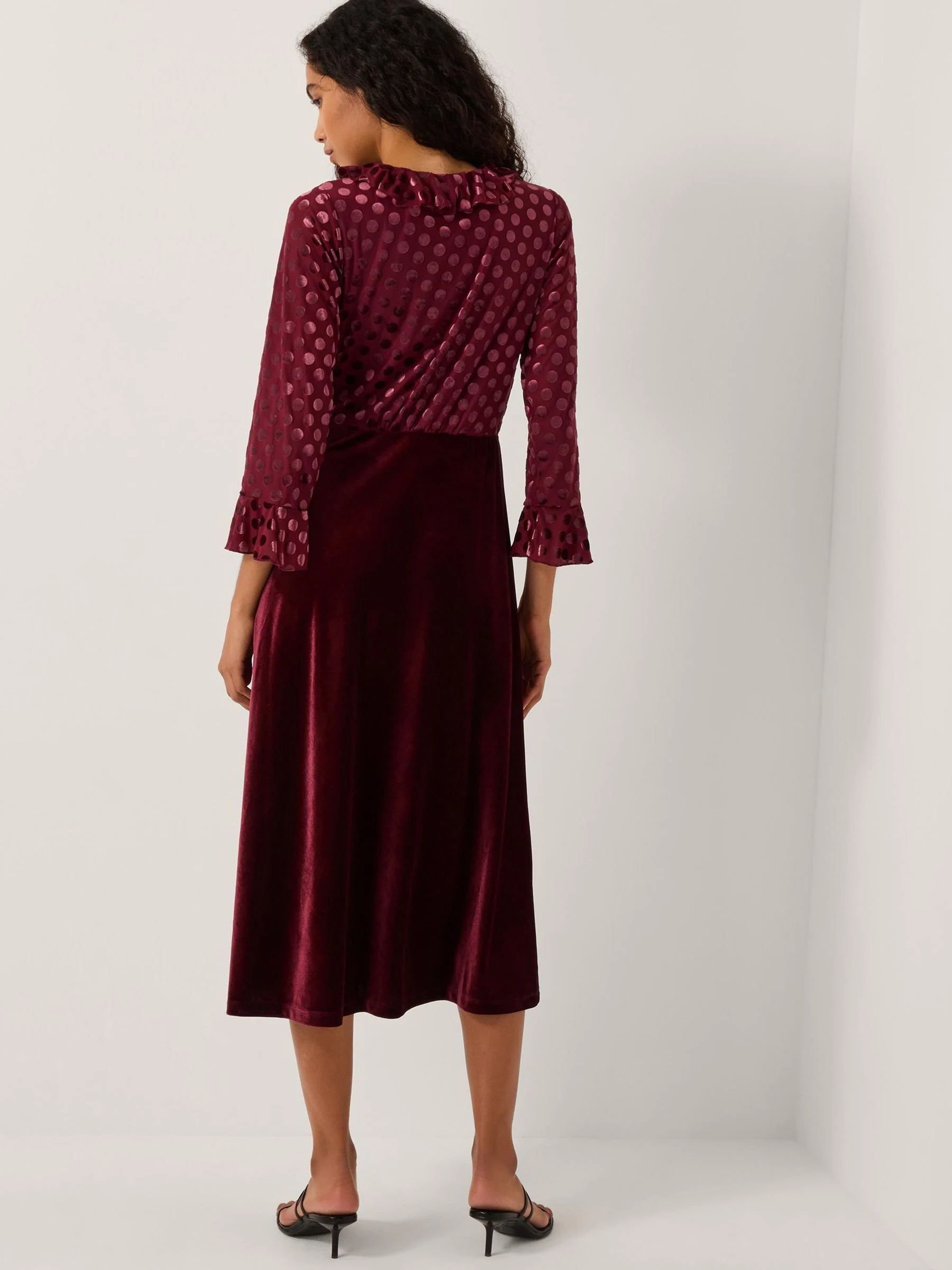 Monsoon Dua Polka Dot Velvet Midi Dress