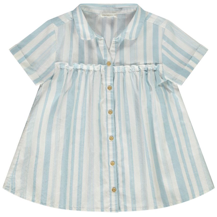 Chemise manches courtes évasée à rayures pour fille - Bleu