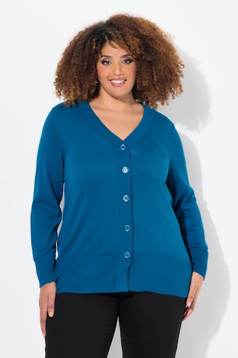 Strickjacke, V-Ausschnitt, Knopfleiste, Feinstrick