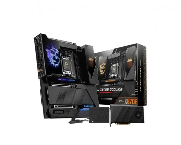 MSI MEG X870E GODLIKE - Bundkort - udvidet ATX - Socket AM5 - AMD X870E Chipset - USB-C 3.2 Gen 2x2, USB 3.2 Gen 2, USB 3.2 Gen 1, USB4 - Bluetooth, Wi-Fi 7, 5 Gigabit Ethernet, 10 Gigabit LAN - onboard grafik (CPU påkrævet) - HD Audio (8-kanaler)