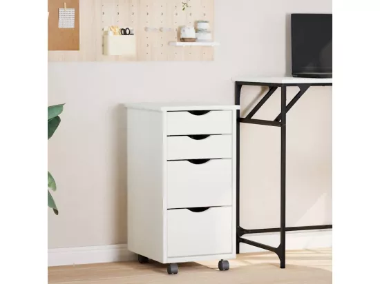 Armoire roulante avec tiroirs MOSS blanc bois de pin solide
