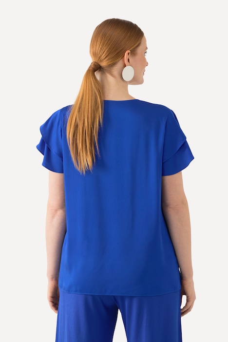 Blusenshirt, V-Ausschnitt, doppelte Cup-Ärmel