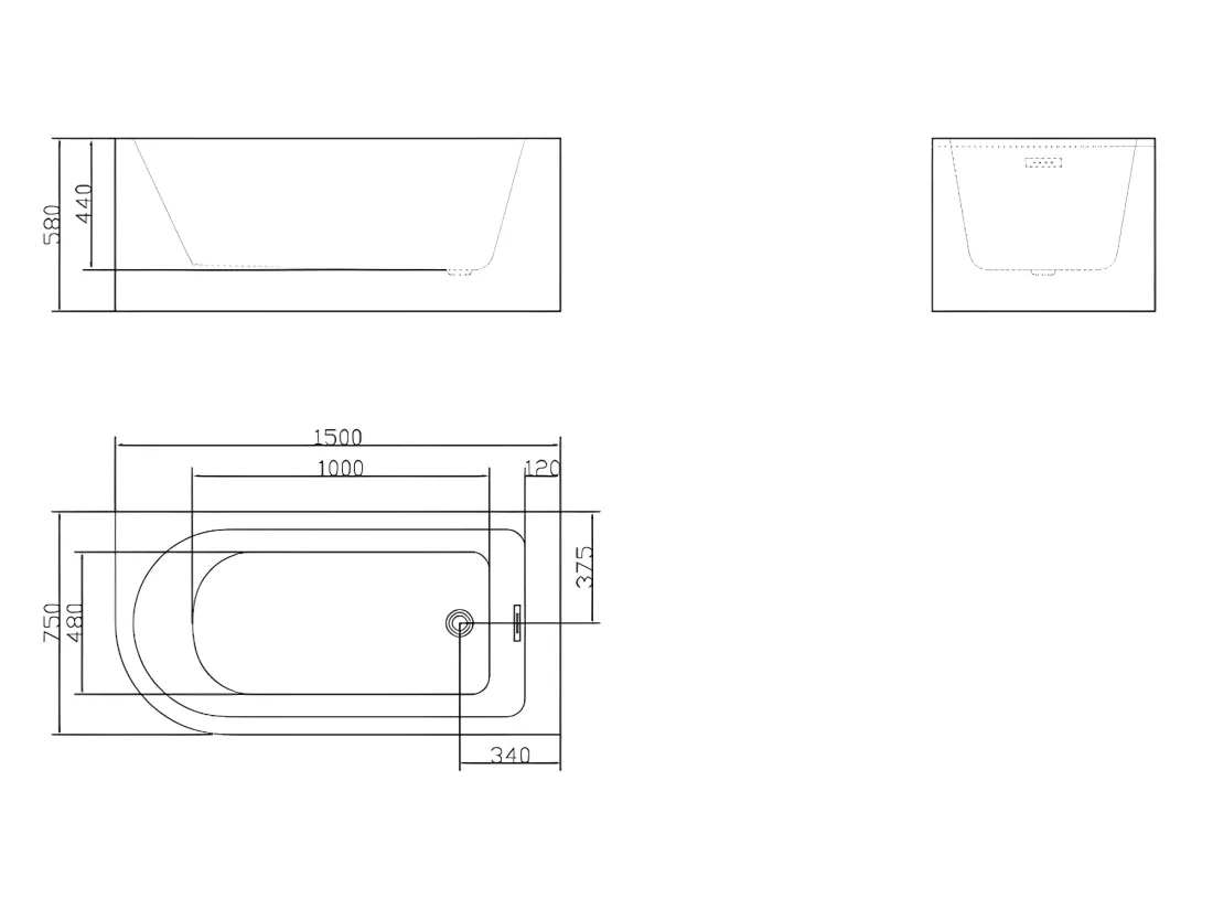 Baignoire d'angle - 201L - 150 x 75 x 58 cm - Blanche - Angle droit - ANIKA