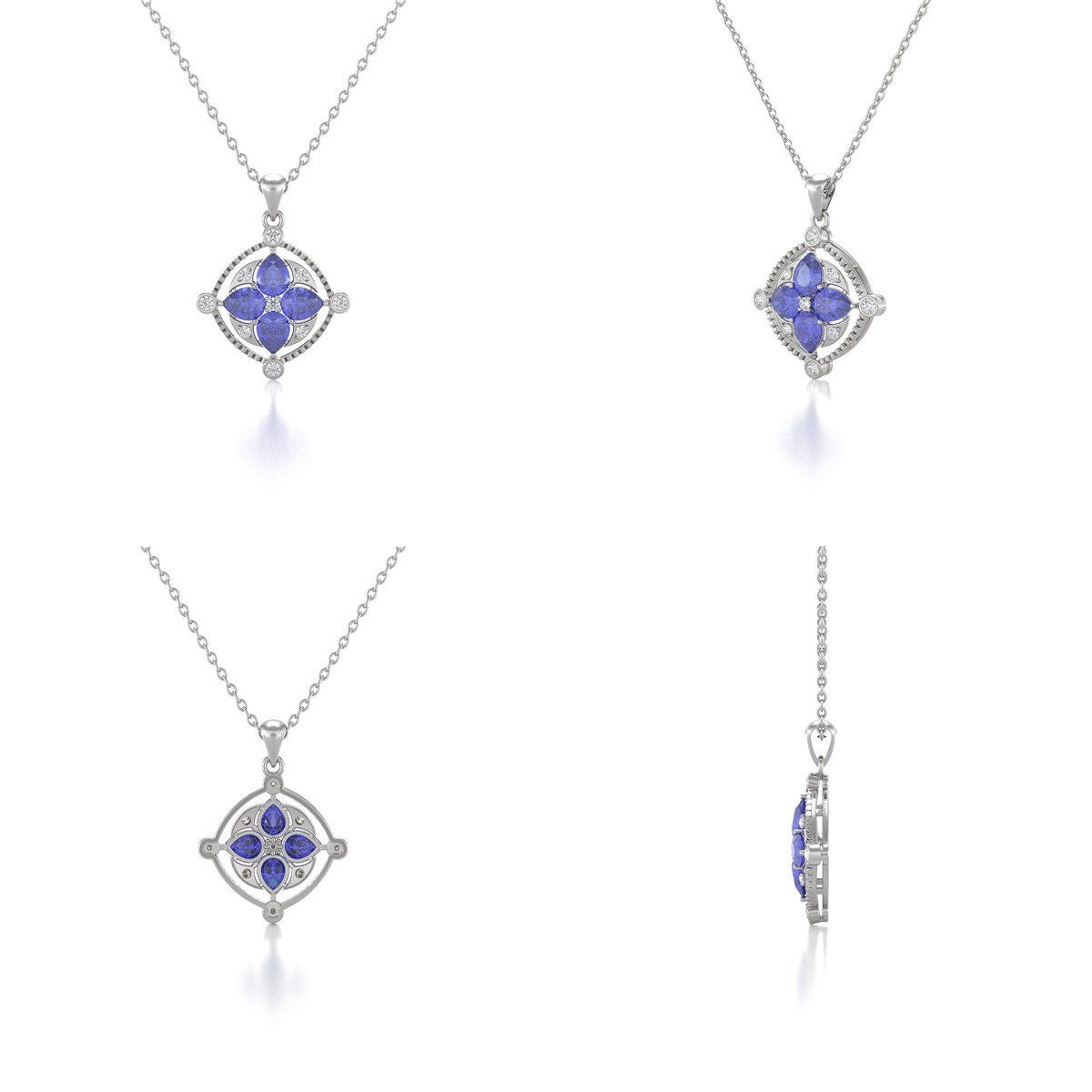 Collier Pendentif Or Blanc 585 Tanzanite et Diamants - Bijou Précieux | Aden