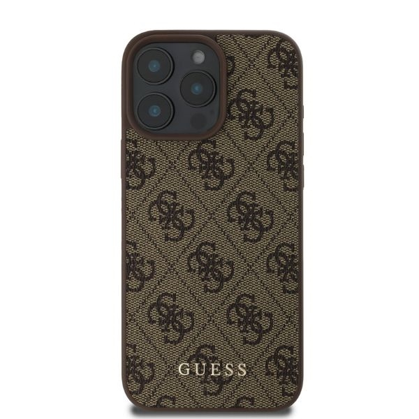 iPhone 16 Pro Hybrid Hardcase Hülle Metal Gold Logo (GUHCP16LG4GFBR) - Braun