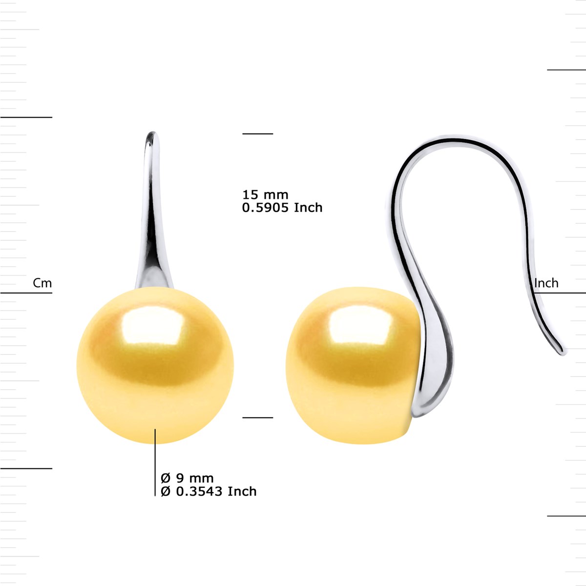 Crochets d'Oreilles Perles d'Eau Douce Boutons 9-10 mm Dorées Argent 925