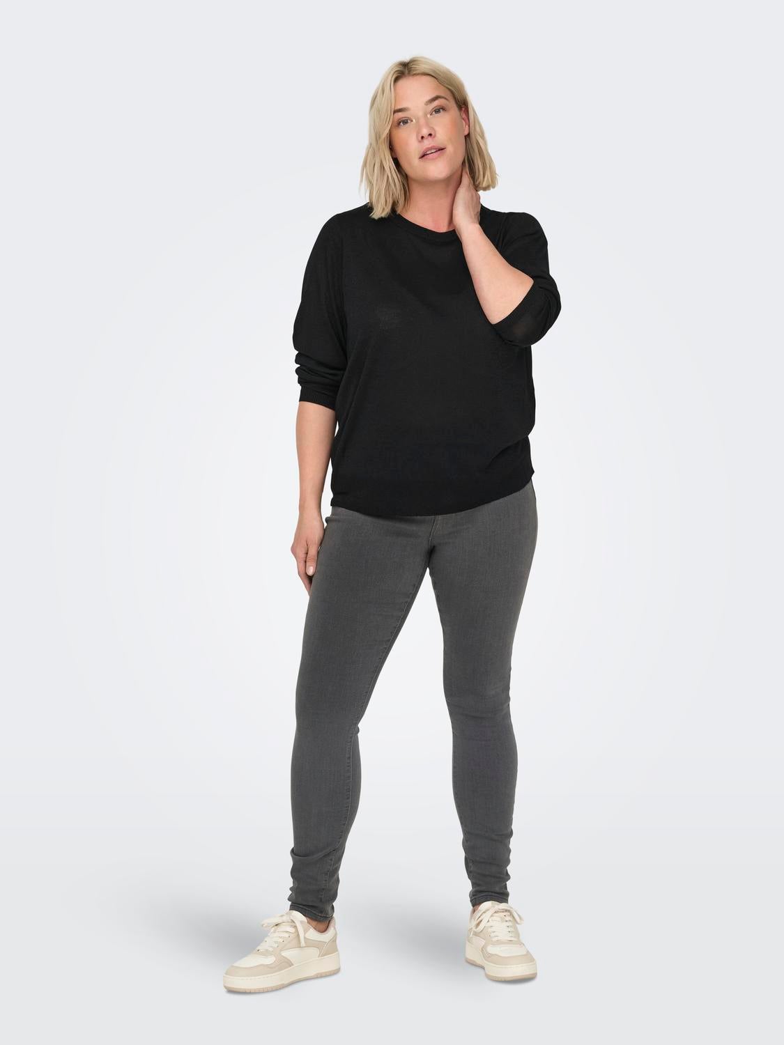 CARTHUNDER Hohe Taille Skinny Fit Jeans Medium Grey Denim