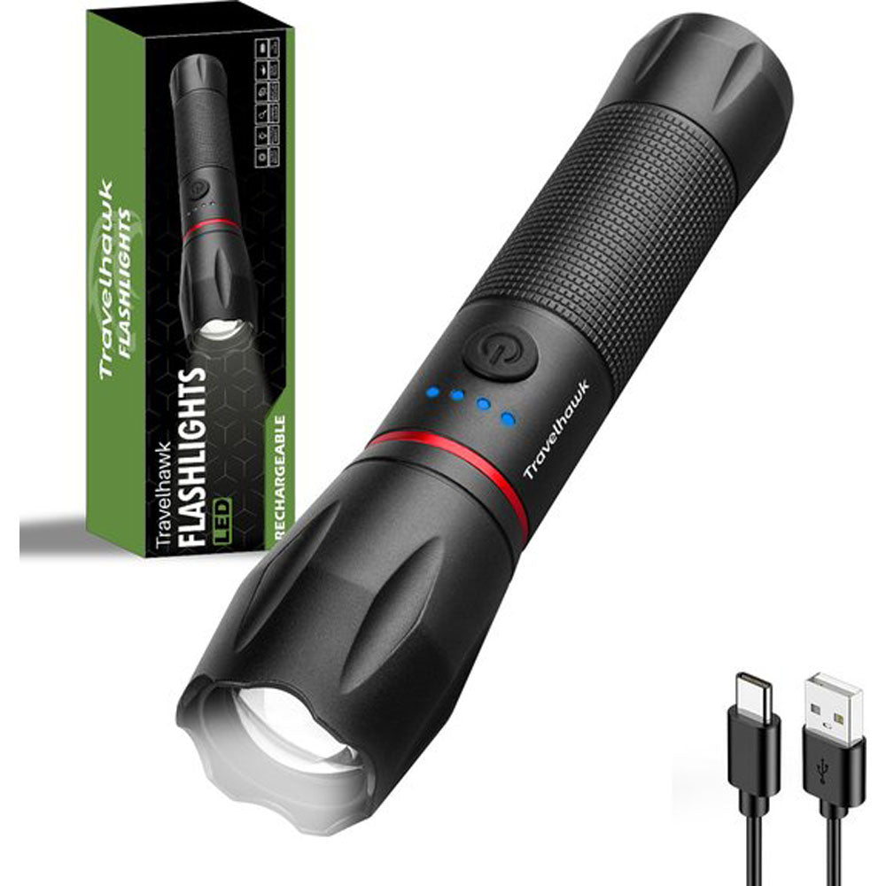 Travelhawk oplaadbare zaklamp - Black