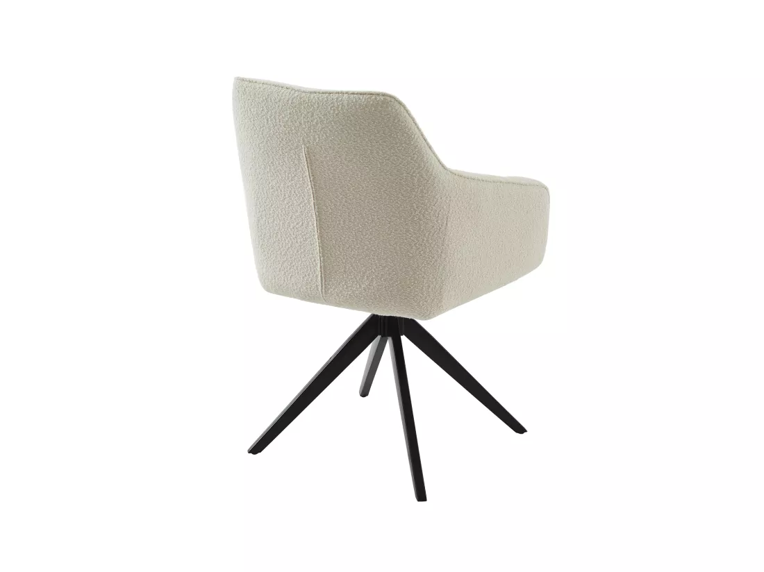 Lot de 6 chaises pivotantes avec accoudoirs - Tissu bouclette et métal noir - Blanc - MUSE