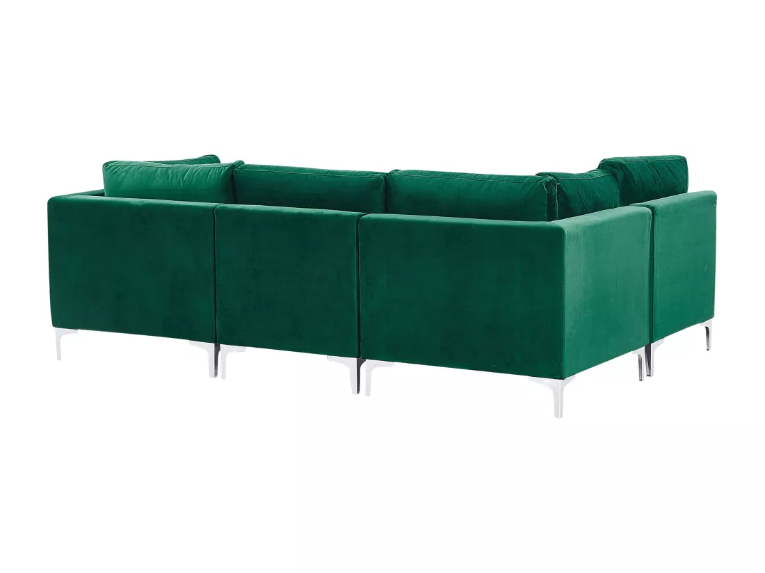 Canapé panoramique modulable en velours vert 6 places EVJA