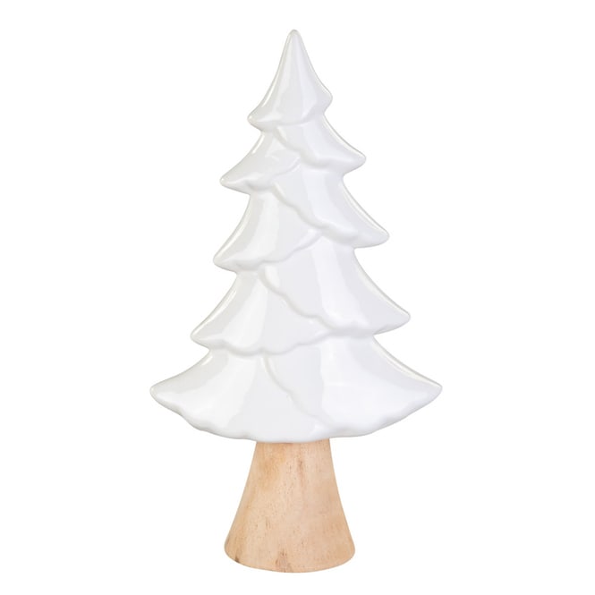 Baum weiß/braun - aus Dolomit und Holz - ca. 16 x 7 x 28,5 cm