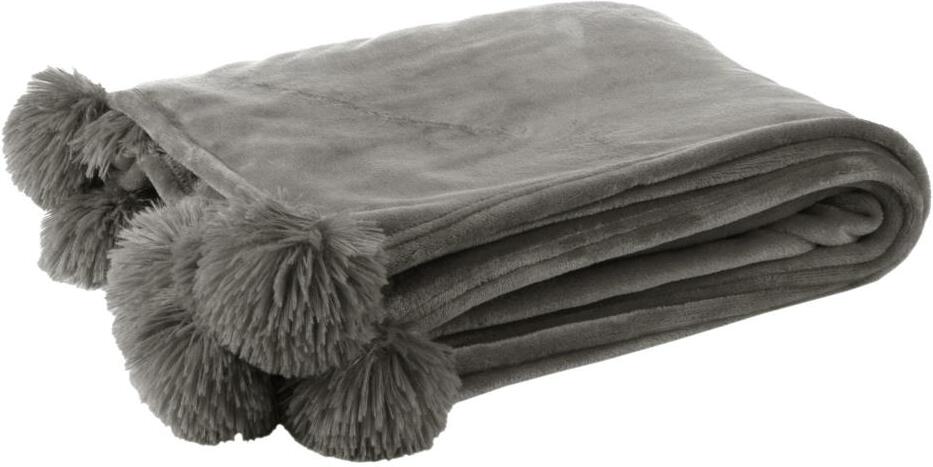 J-Line plaid pompom grijs 170 x 130 cm