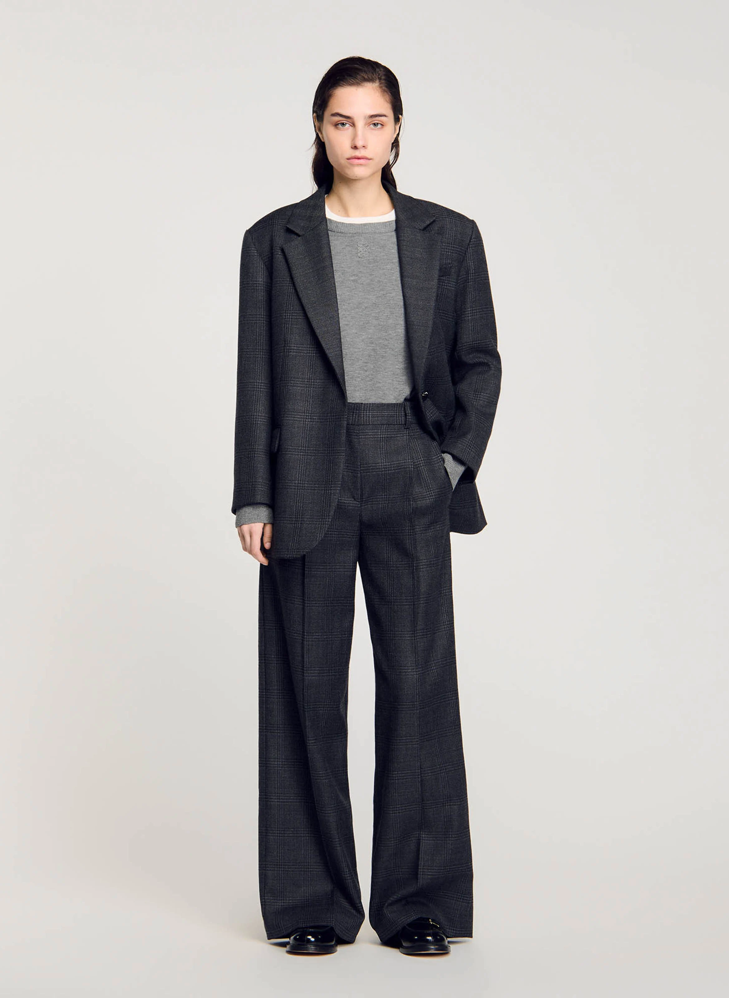 Pantalon de costume à carreaux en laine | Gris