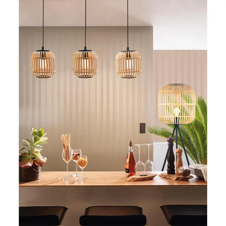 EGLO Bordesley Vloerlamp - E27 - 139 cm - Zwart/Natuur