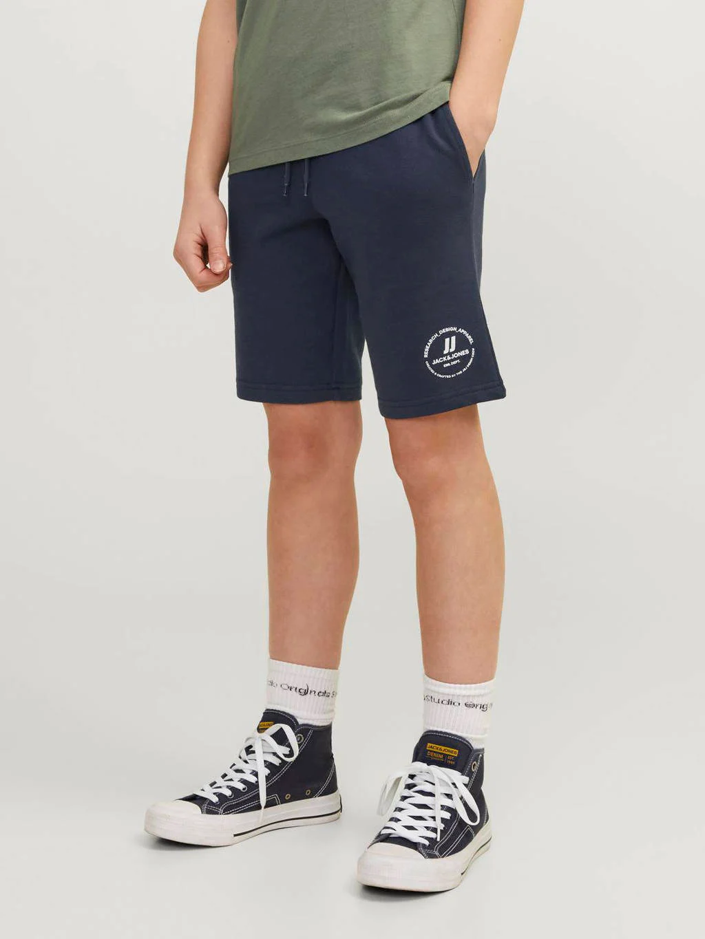 JACK & JONES sweatshort JPSTSWIFT met printopdruk donkerblauw