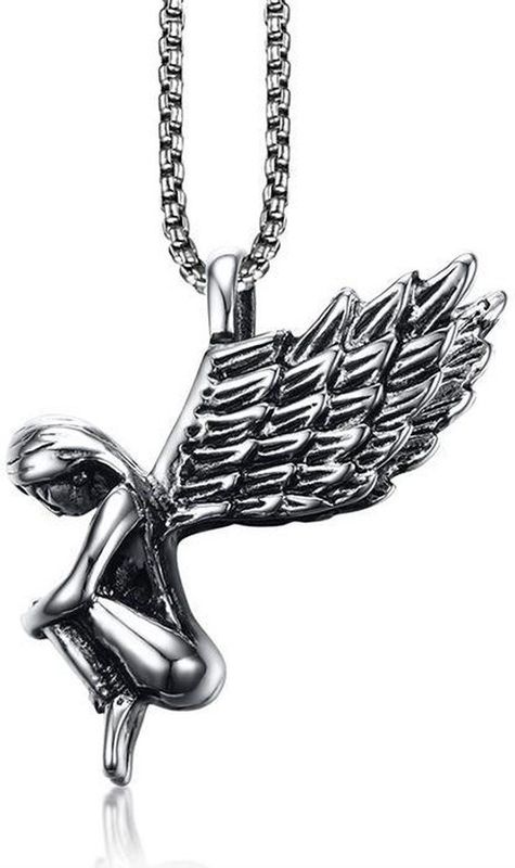Mendes - Heren Ketting - Staal - Angel Hanger - 60cm