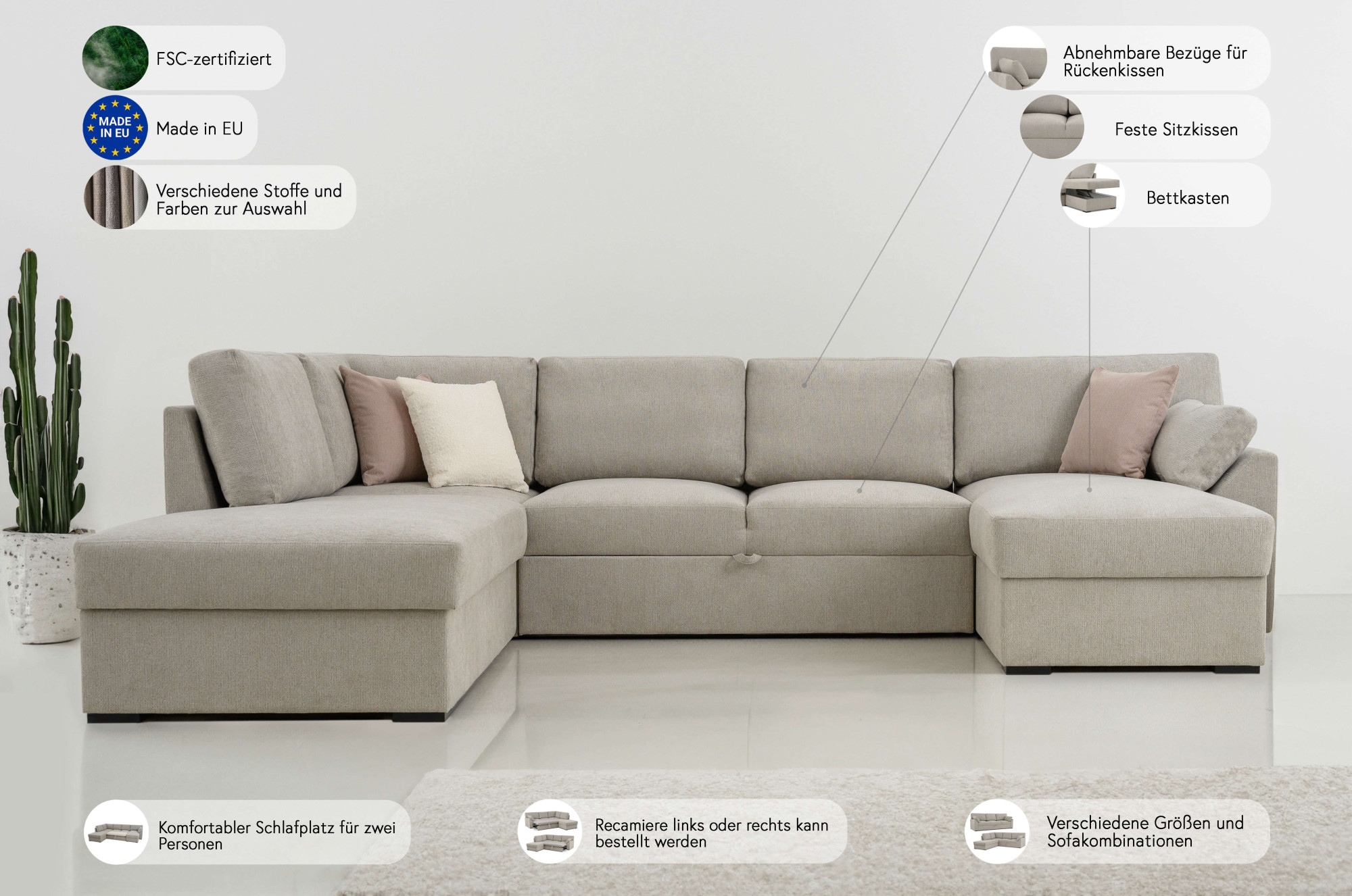 Home affaire Wohnlandschaft »Citry« Breite 309 cm, Chenille, Bettfunktion, Bettkasten, U-Form