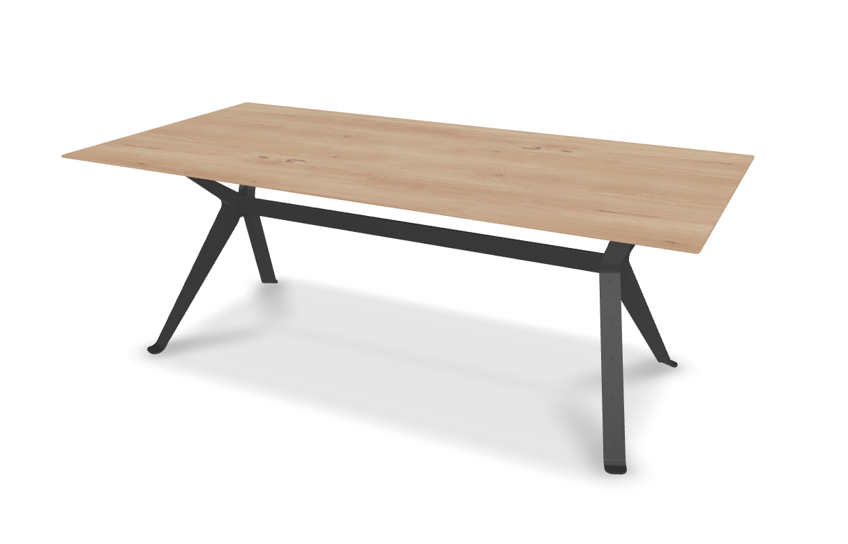 They & Me eettafel Chat – recht met afgeronde hoeken – eiken rustiek bianco olie – onderstel RAL9017 verkeerszwart 200 x 100 x 75 | Eiken Rustiek Bianco Olie | Rechte Rand | Frame RAL9017 Verkeerszwart