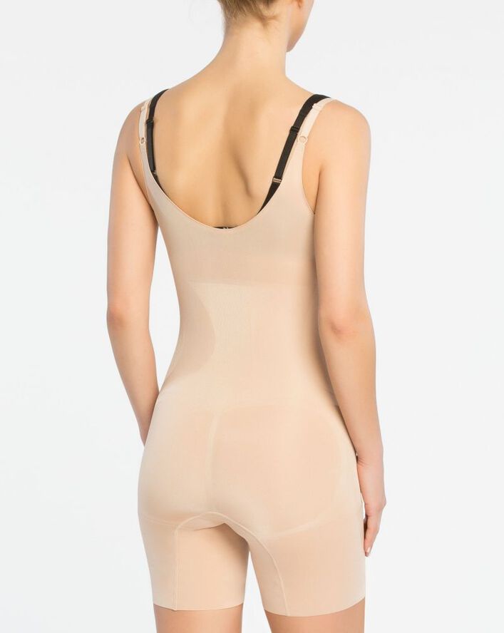 Spanx OnCore Open-Bust Mid-Thigh Bodysuit Beige