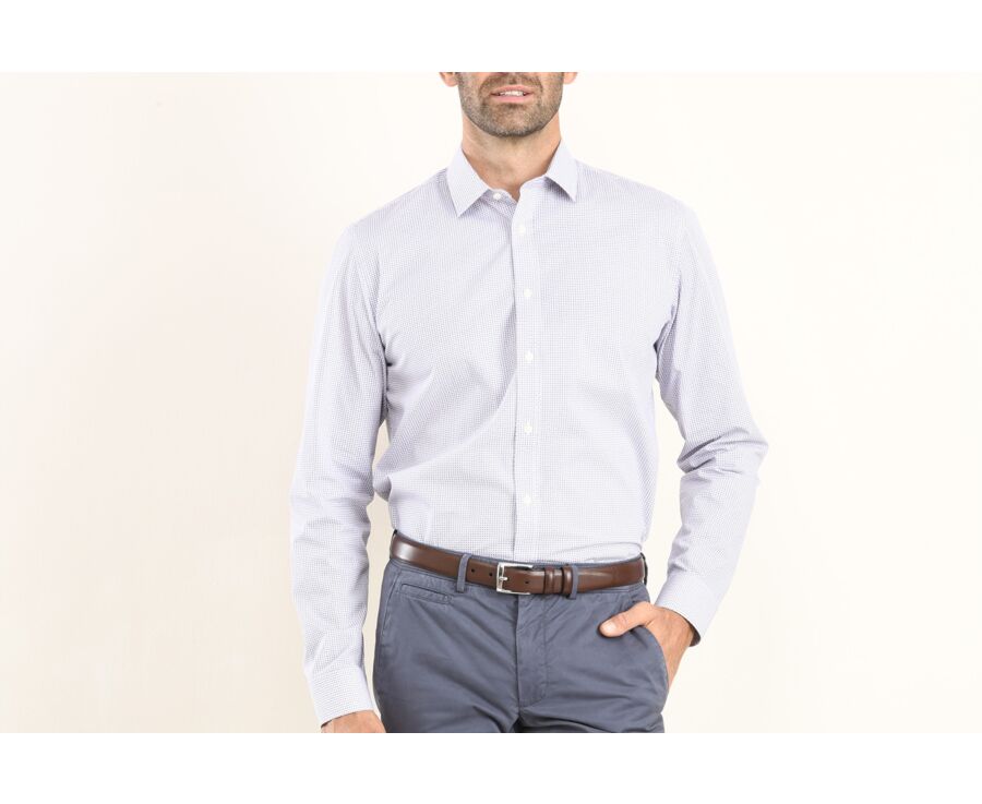 Chemise coton blanche imprimée navy et rouge - Col français - THOMASSIN