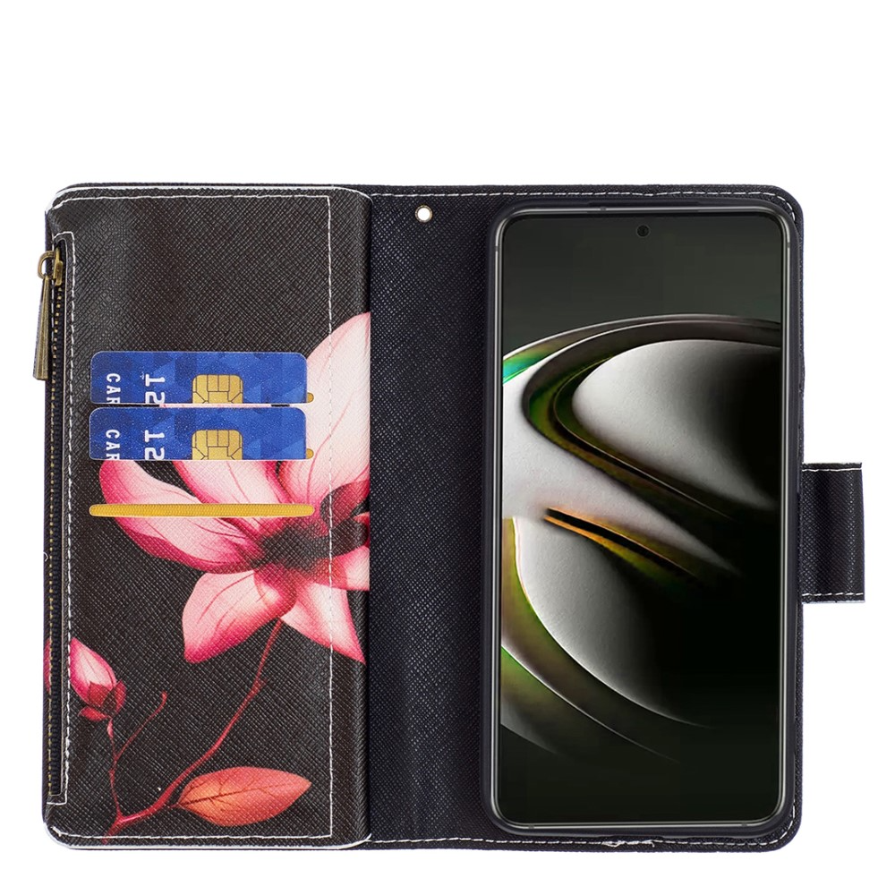 Samsung Galaxy S22 5G Leder Wallet Etui Tasche mit 9 Kartenfächern   Münzfach - Pinke Blume