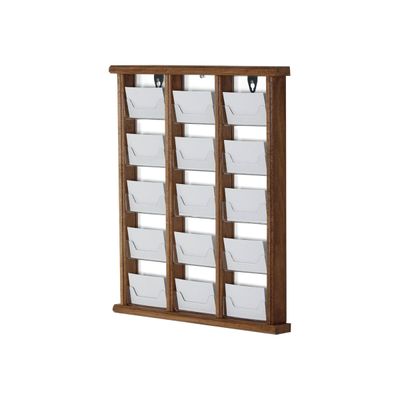 Promocome - Présentoir de cartes de visite mural - 3 x 5 compartiments - finition bois foncé