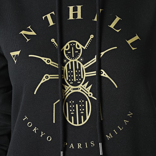 Robe Sweat Capuche Femme Logo Noir Doré