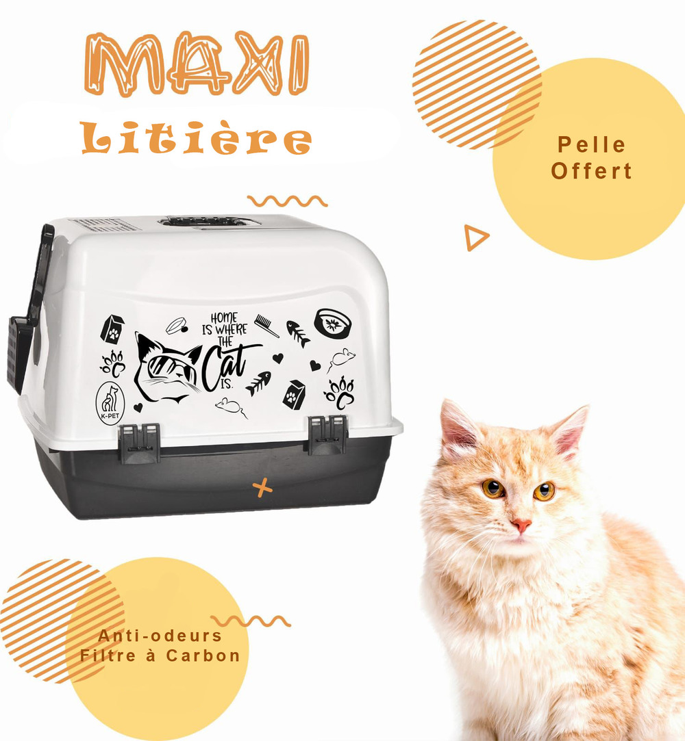 Feliformia Bac à Litière avec Couvercle İncassable pour Chat XXL 39x53x41 cm
