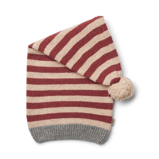 Wheat Knitted Nissehue, Red Stripe, 52-53 cm