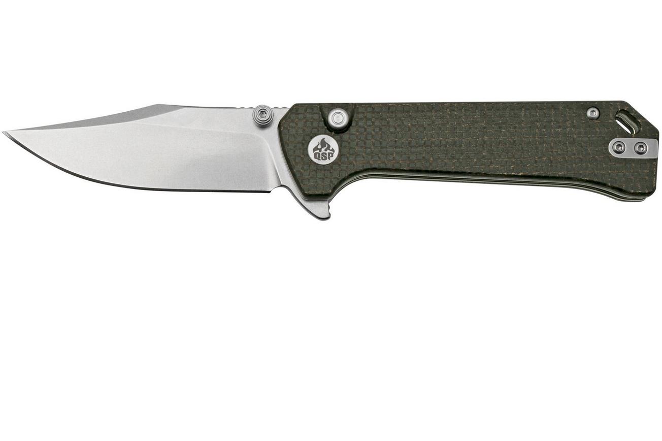 QSP Grebe QS147-A1, 14C28N Clippoint donkerbruin Micarta, zakmes