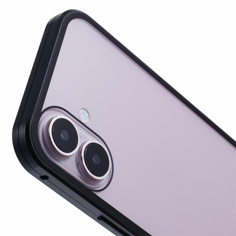 iPhone 16 Magnetische Alu Schutzhülle mit Panzer Glas Backcover   Displayschutz (Magnet-Technologie) - Schwarz