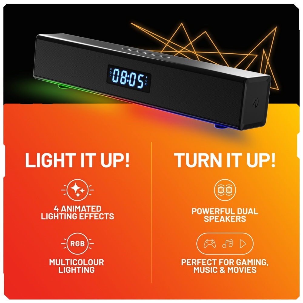 Wiederaufladbare, tragbare Soundbar mit unauffälliger LED-Beleuchtung für Gaming, Musik und Filme