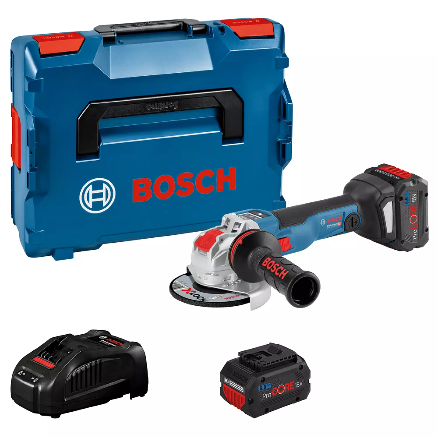 Bosch GWX 18V-10 SC 18V Li-ion Accu haakse slijper (2x 5.5Ah) in L-Boxx - 125 mm