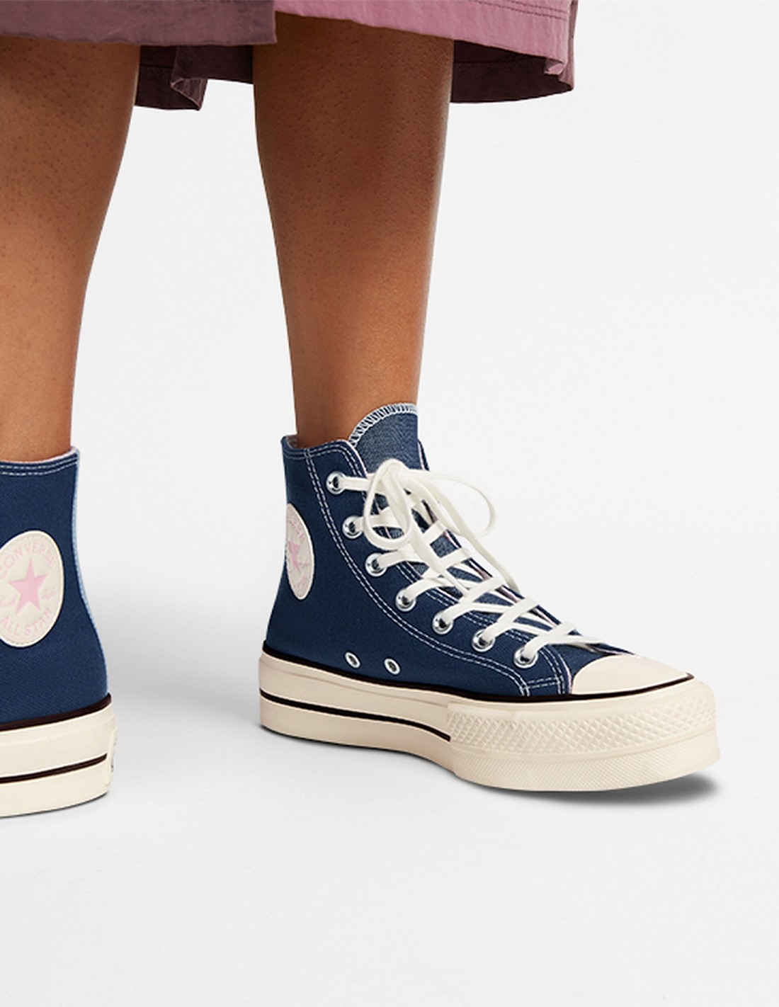 converse sneakers compensées montantes femme ctas lift hi bleu blanc rose