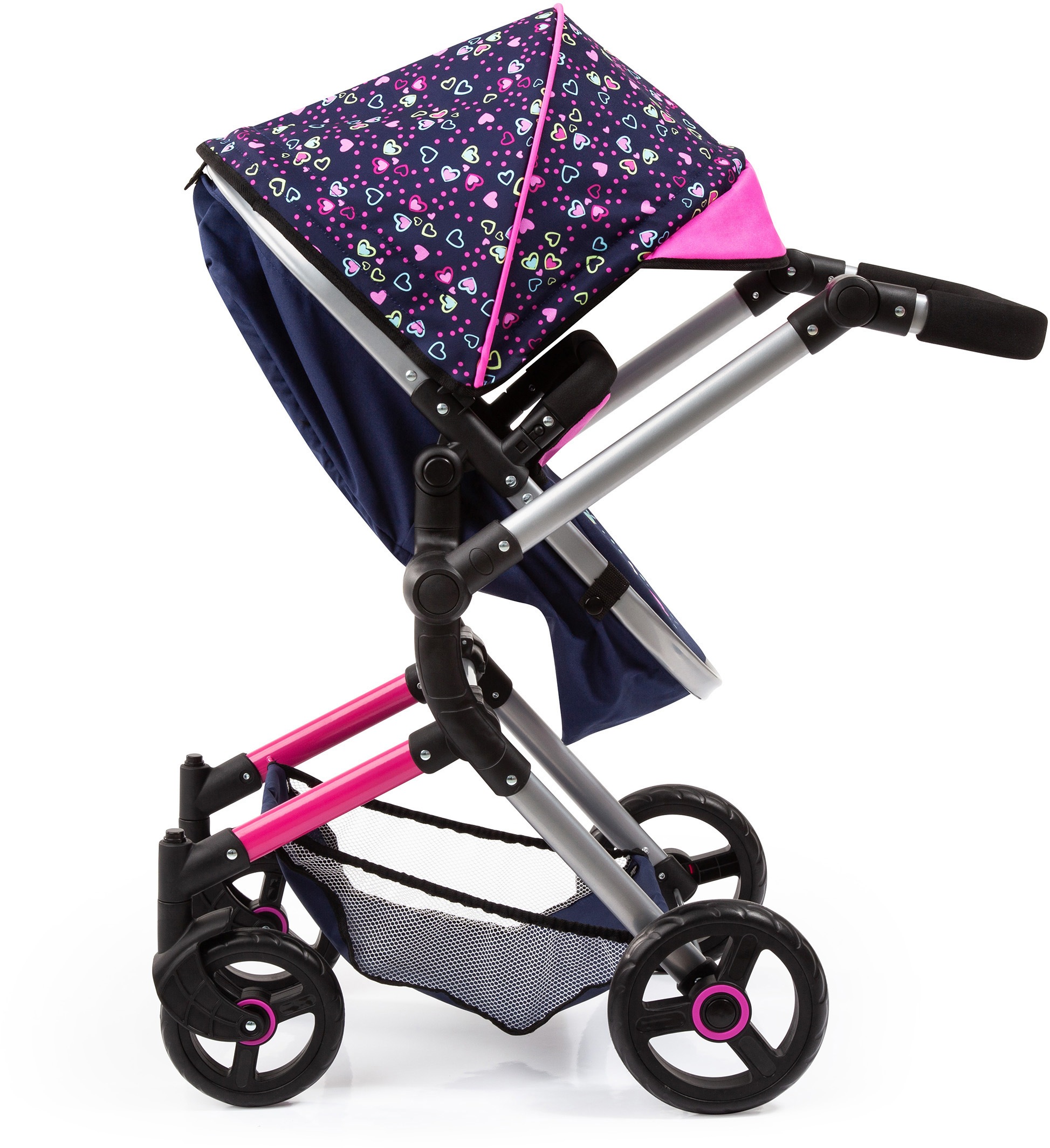 Bayer Kombi-Puppenwagen »Vario, Blau/Pink/Herzchen« inkl. Wickeltasche