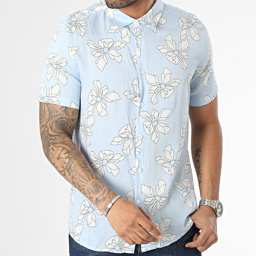 Chemise Manches Courtes Bleu Clair Floral
