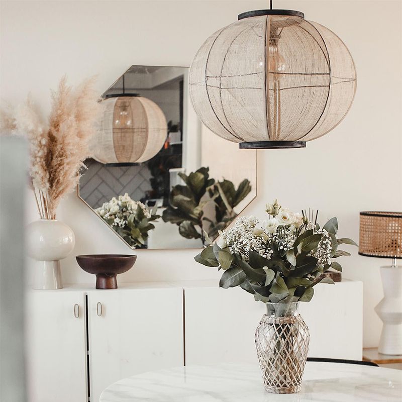 Oosterse hanglamp bruin stof 48 cm - Rob