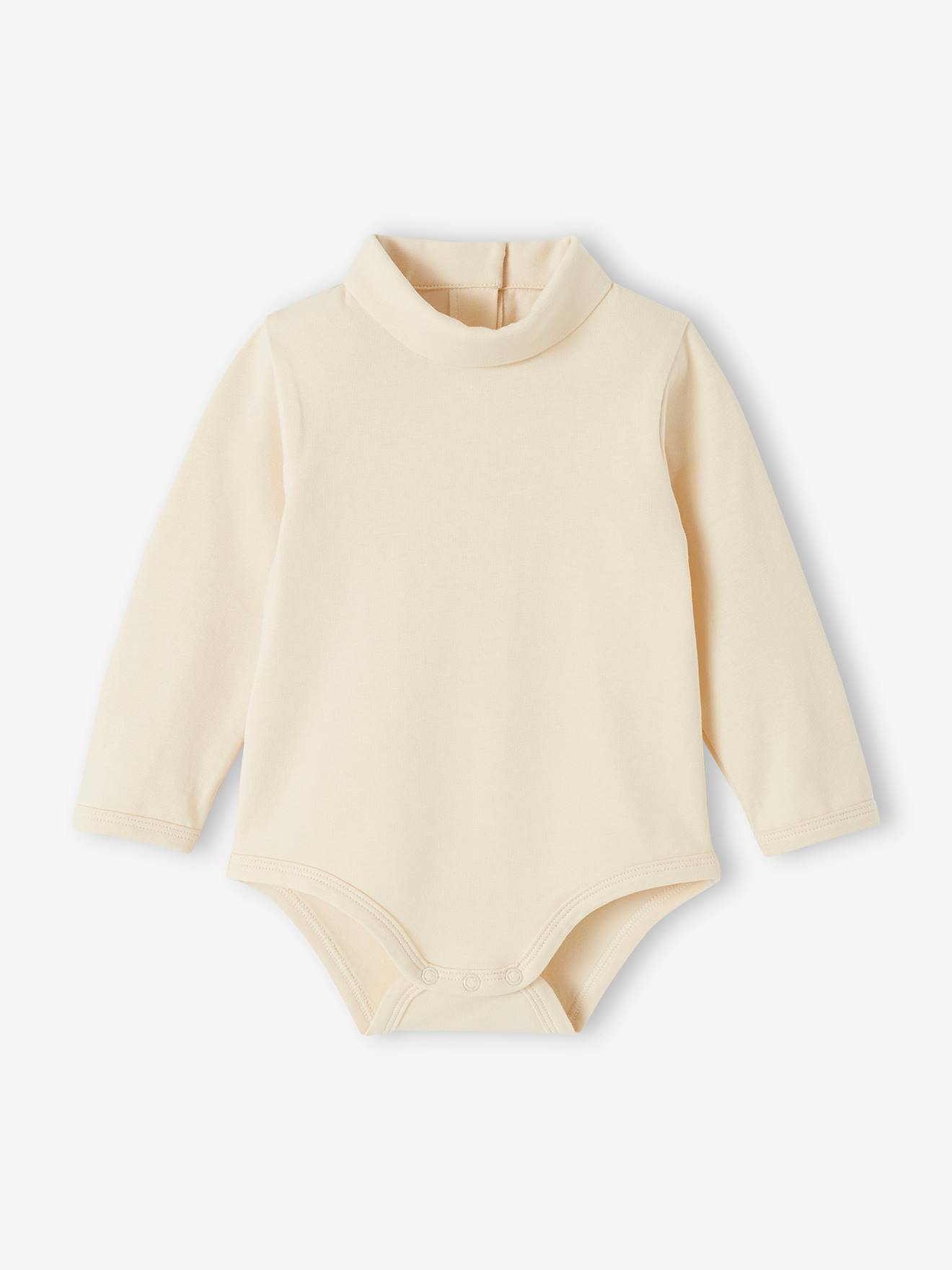 Conjunto com 2 bodies de bebê com gola alta, cor natural.