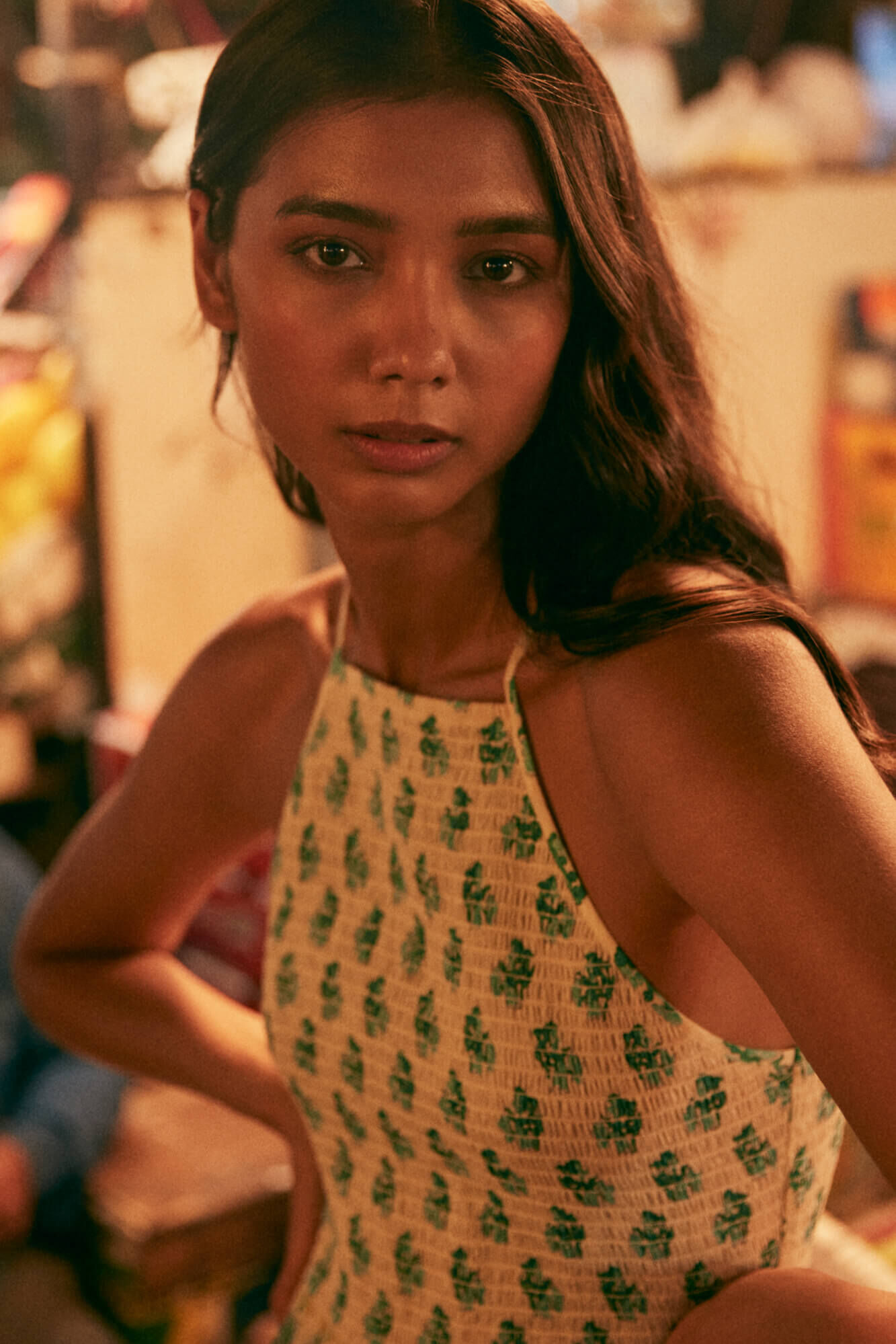 Vestido midi com estampa favo de mel - Laranja