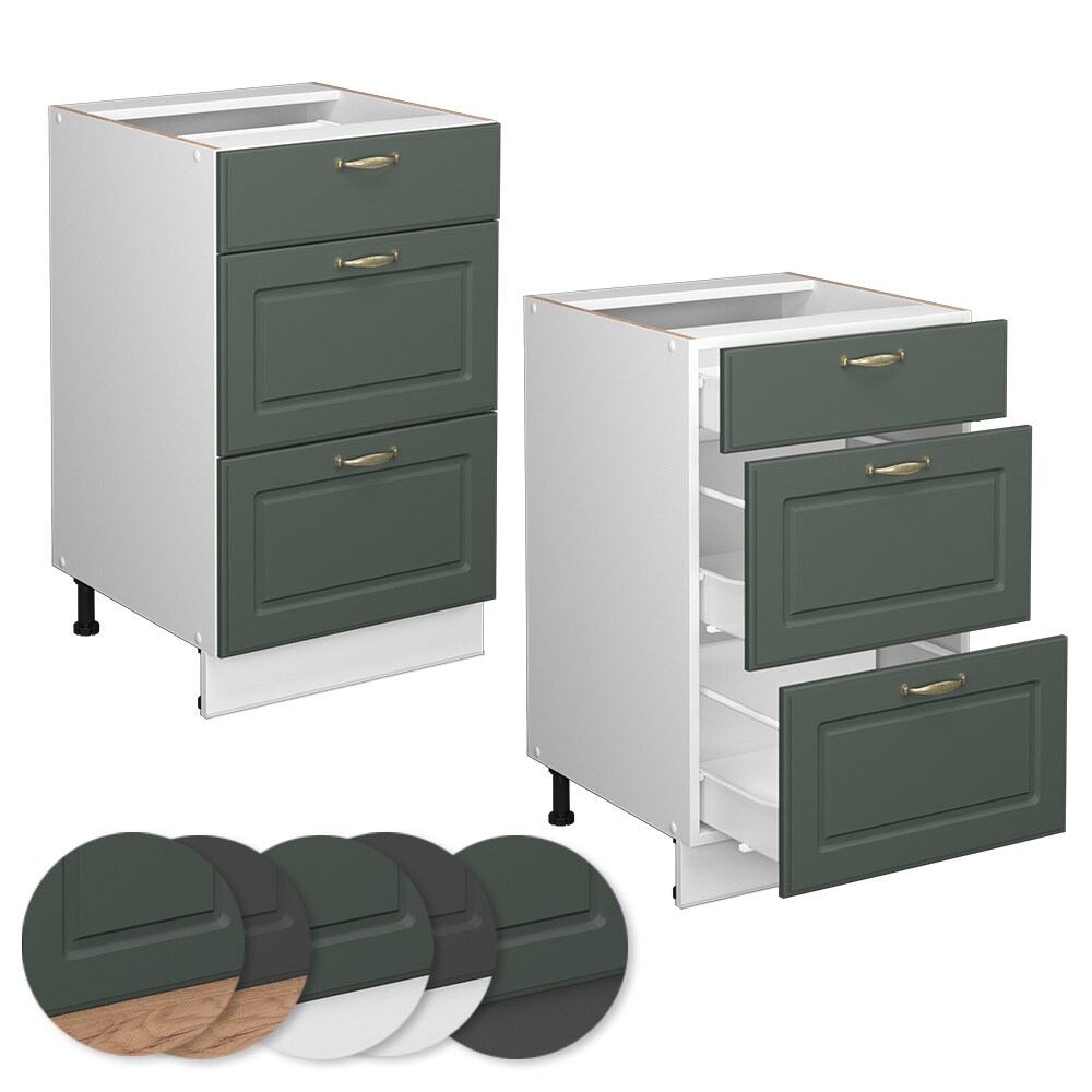 Vicco Schubunterschrank Küchenschrank Küchenmöbel Fame-Line Weiß Grün-Gold Landhaus 50 cm Küche Einbauküche Drehtür Blende Küchenzeile