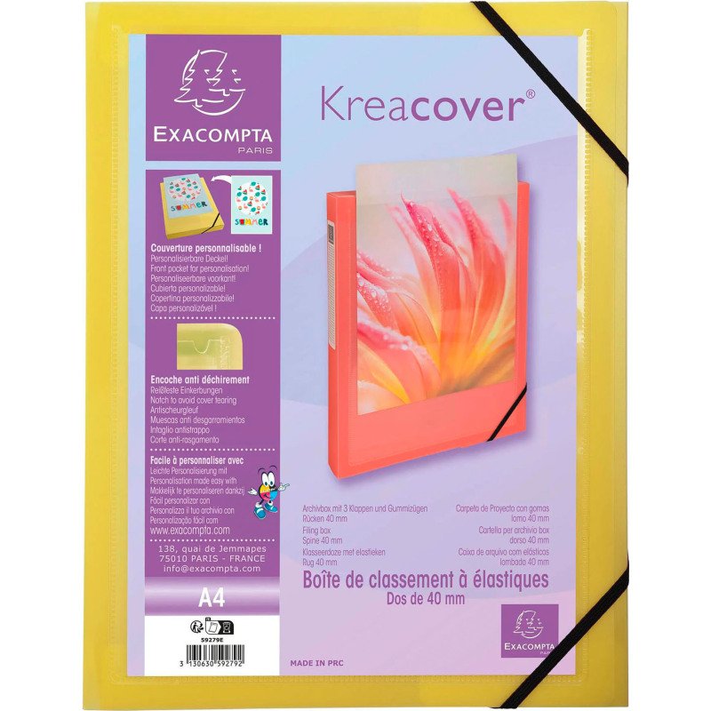 Chemise box plastique personnalisable Exacompta KREACOVER - dos de 4 cm couleurs assorties pastel