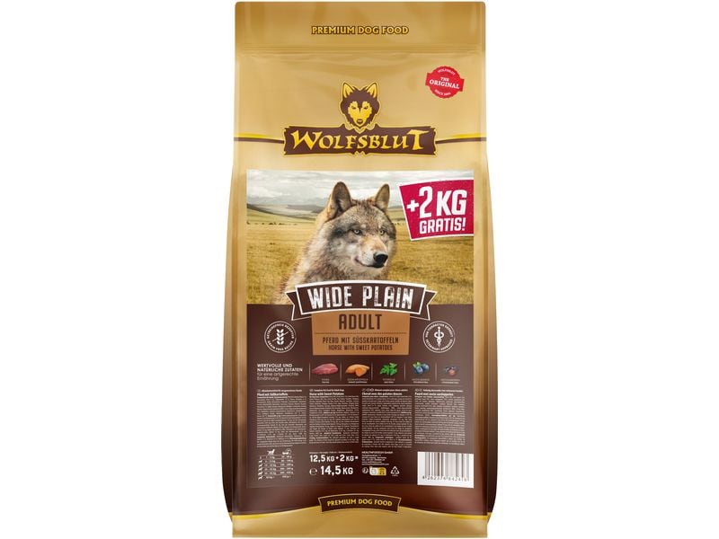 Wolfsblut Trockenfutter Dog Wide Plain Adult, 12.5 kg   2 k Mit Pferd und Süsskartoffel