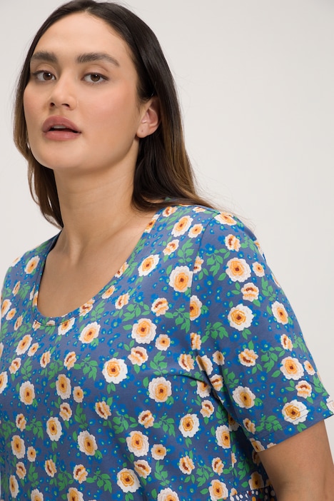 Longshirt, Rosen, Pünktchen, A-Linie, Rundhals, Halbarm