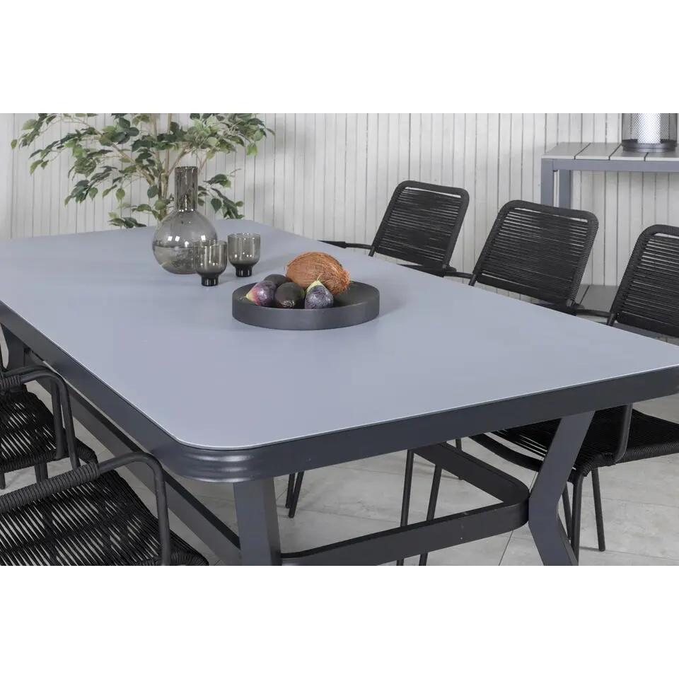 Eettafel Zwart Grijs Glas - 200x100x74cm - Virya