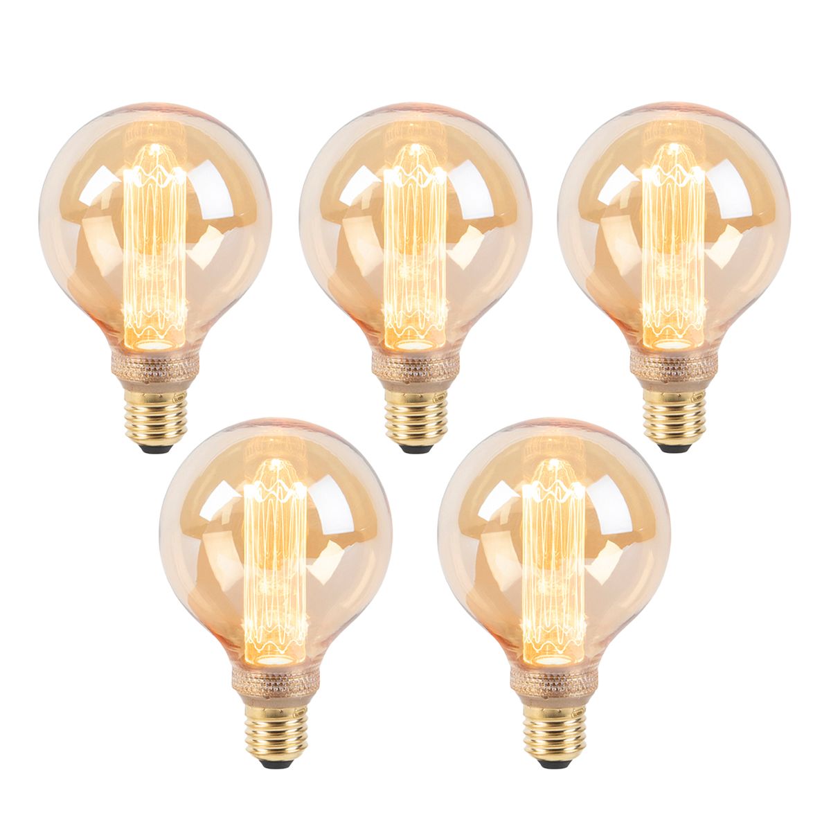 Set van 5 LED lamp G95 E27 5W 1800K amber 3-staps dimbaar