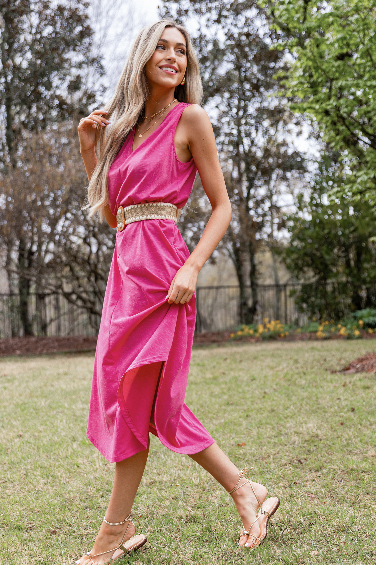 Robe maxi ample sans manches fuchsia